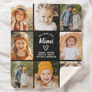 Mimi We Love you Hearts Modern Photo Collage Sherpa Blanket