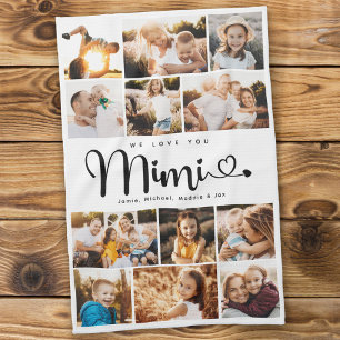 Mimi We Love you Hearts Modern Photo Collage Tea Towel