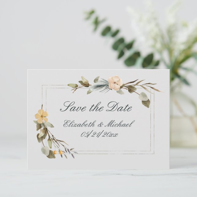 Mimimal Script Typography Save the Date Card (Standing Front)