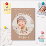 Mimimal Taupe Photo Magnet Birth Announcement<br><div class="desc">Mimimal Taupe Photo Magnet Birth Announcement. Introduce your newest arrival with this minimalist and earthy baby birth announcement magnet. The clean design features a solid taupe background with a large circular custom photo highlighted by elegant arched typography. This personalized keepsake is a perfect way to share your newborn's arrival and...</div>
