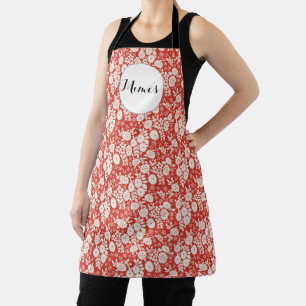 Mimi's Custom Monogram Flower Pattern Red Apron