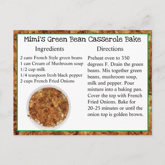 Mimi's Green Bean Casserole Bake Recipe Card (Front)