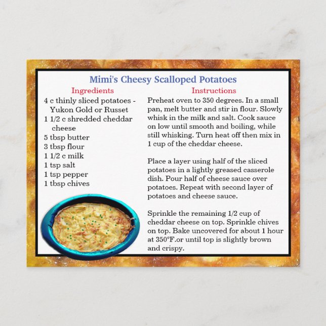 Mimi's Scalloped Potatoes Recipe Card Personalised (Front)