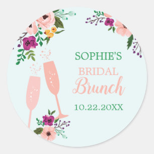 Mimosa and Flowers Brunch and Bubbly Bridal Shower Classic Round Sticker