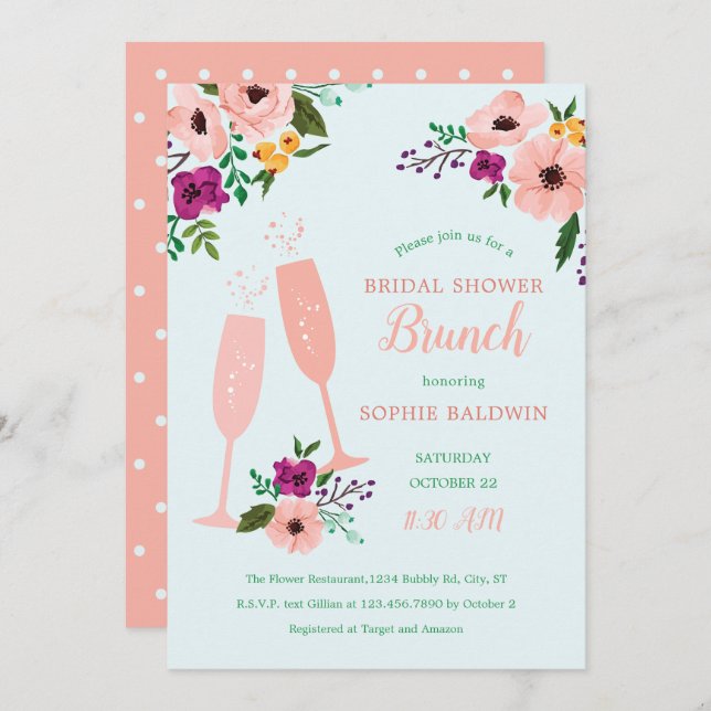 Mimosa and Flowers Brunch and Bubbly Bridal Shower Invitation (Front/Back)