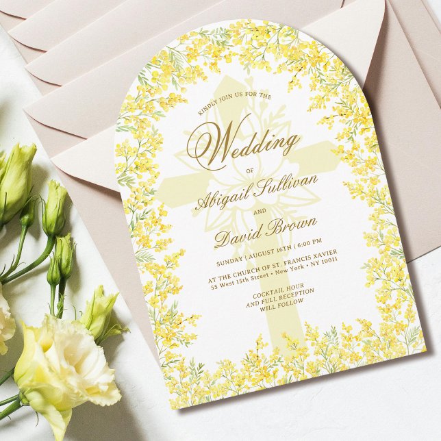 Mimosa Arch Religious Wedding Invitation (Creator Uploaded)
