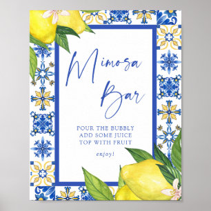 Mimosa Bar Blue Tiles Lemons Bridal Shower Sign
