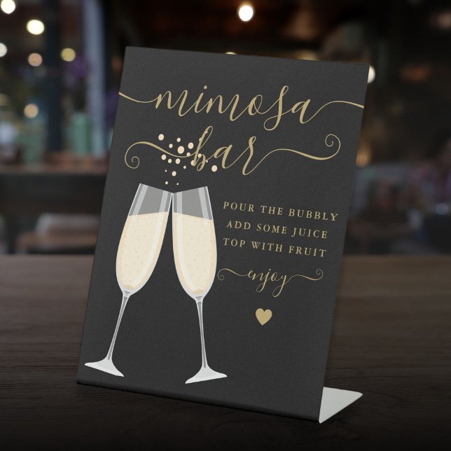 Mimosa Bar Bridal Shower Wedding Black And Gold Pedestal Sign (Mimosa Bar Bridal Shower Wedding Black And Gold Pedestal Sign)