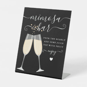 Mimosa Bar Bridal Shower Wedding Black And White Pedestal Sign