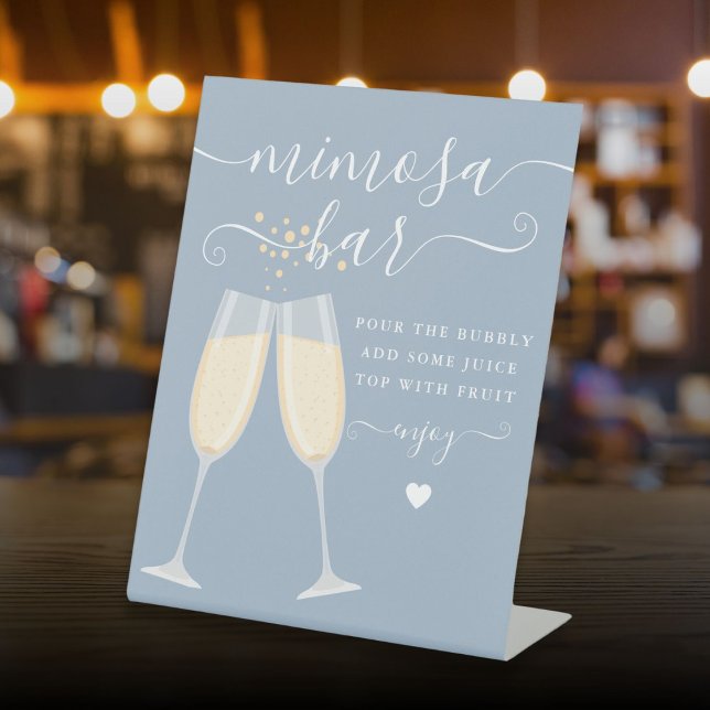Mimosa Bar Bridal Shower Wedding Dusty Blue Pedestal Sign (Mimosa Bar Bridal Shower Wedding Dusty Blue Pedestal Sign)