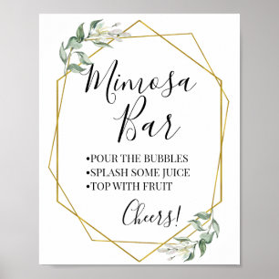 Mimosa bar bridal wedding shower greenery gold poster