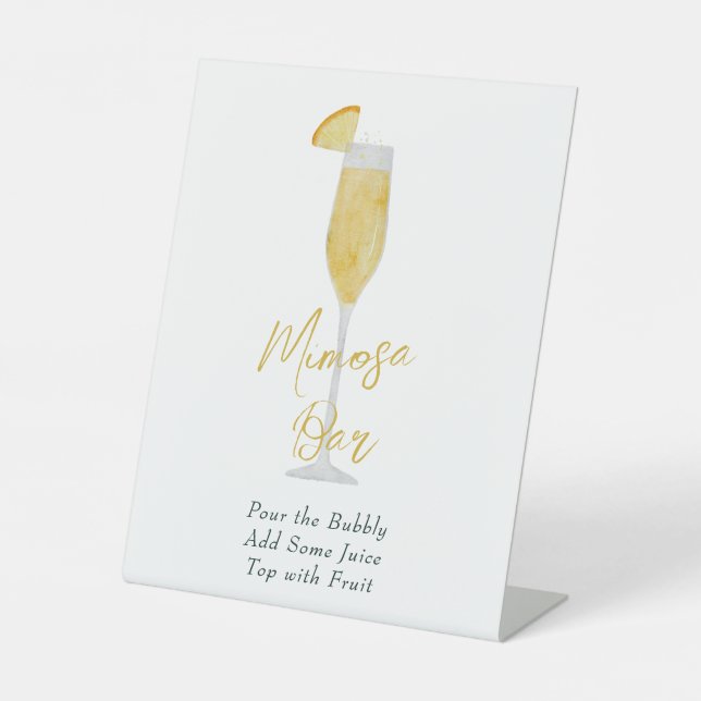 Mimosa Bar Brunch Cocktail Wedding Bridal Shower Pedestal Sign (Front)