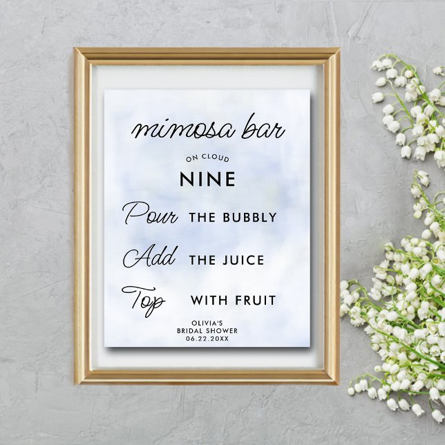 Mimosa Bar Cloud 9 Bridal Shower Pastel Blue Chic Poster (Creator Uploaded)