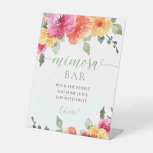 Mimosa bar colourful pink orange peonies spring pedestal sign