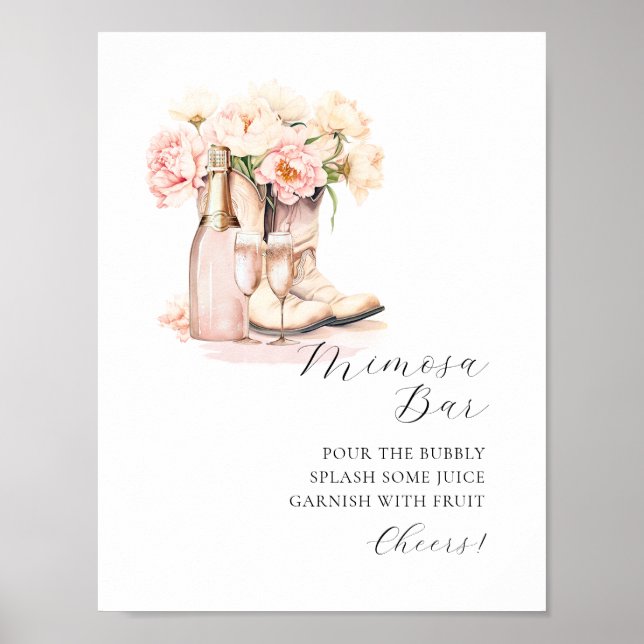 MIMOSA BAR Cowgirl Boots Champagne Bridal Shower Poster (Front)