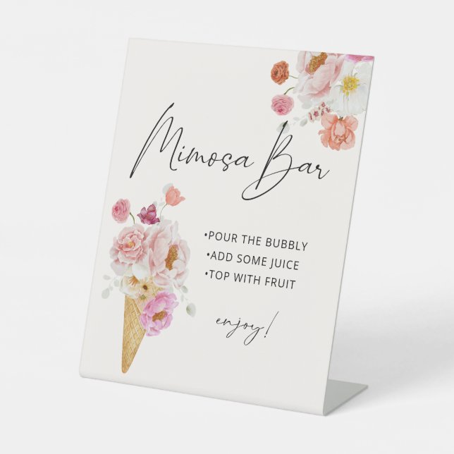 Mimosa Bar Floral Ice Cream Pedestal Sign (Front)