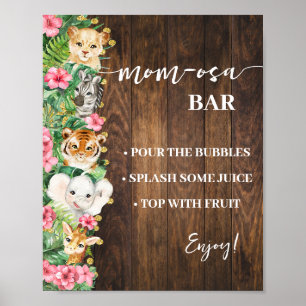 Mimosa Bar Mom-osa Bar Safari Pink Rustic Shower Poster