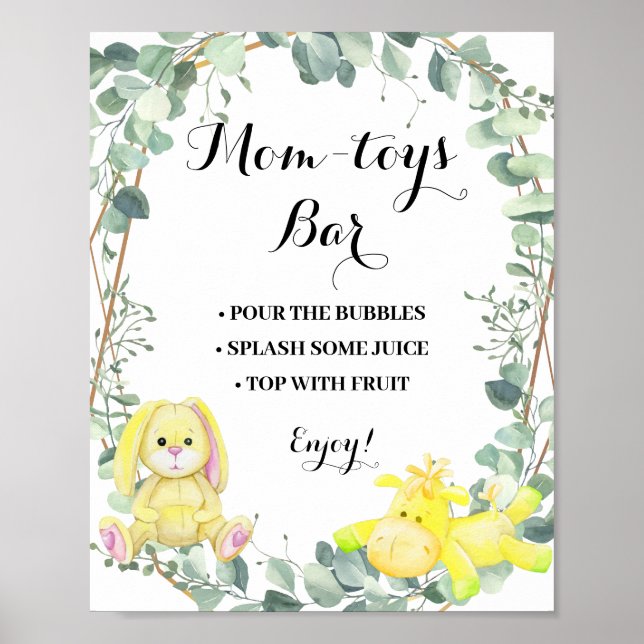 Mimosa Bar Momosa Bar Bear Greenery Baby Shower Poster (Front)