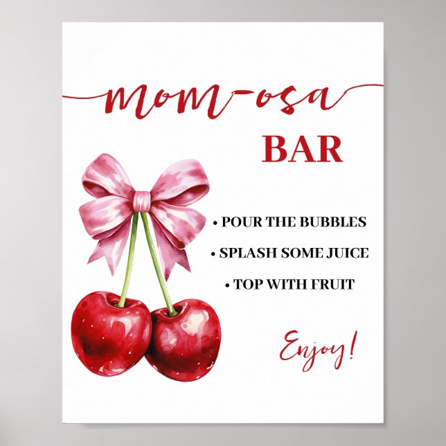 Mimosa Bar Momosa Bar Cherry Coquette Baby Shower Poster (Front)