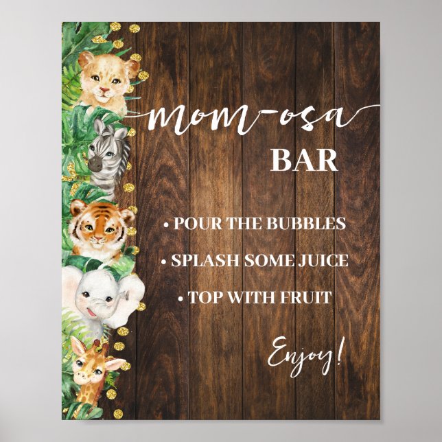 Mimosa Bar Mum-osa Bar Safari Rustic Baby Shower Poster (Front)