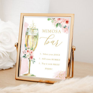 Mimosa Bar, Pink and Gold Flowers & Glass, Shower Poster
