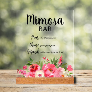 Mimosa Bar Pink Peonies Bridal Shower Acrylic Sign