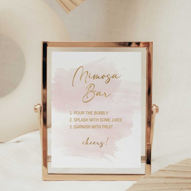 Mimosa Bar Shower Sign Watercolor Blush & Gold (Mimosa Bar Shower Sign Instructions, Watercolor Blush & Gold)
