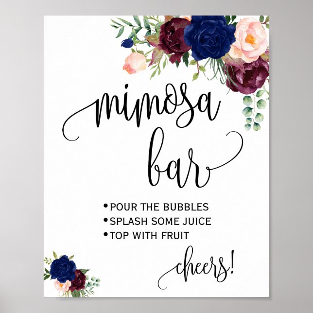 Mimosa bar sign bridal wedding shower navy marsala (Front)