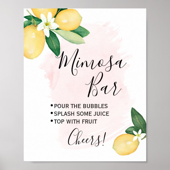 Mimosa Bar Sign Bridal Wedding Shower Pink Lemons (Front)