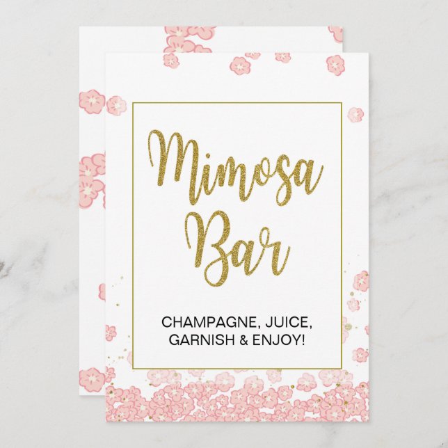 Mimosa Bar Sign | Pink and Gold Bridal Shower Invitation (Front/Back)