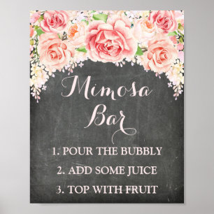 Mimosa Bar Sign Pink Watercolor Flowers Chalkboard