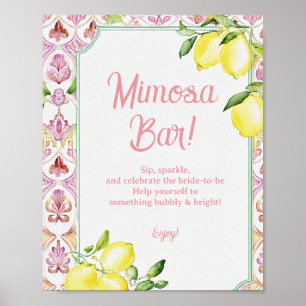 Mimosa Bar Sign Pink Yellow Lemon Bridal Shower