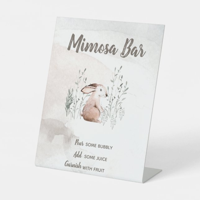 Mimosa Bar Sign, Woodland Animals Baby Shower Pedestal Sign (Front)