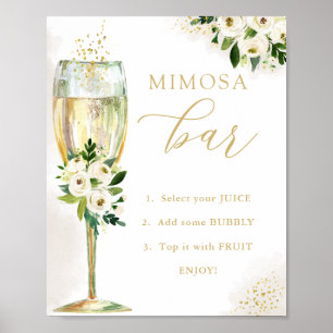 Mimosa Bar White and Gold Flowers & Glass Shower Poster