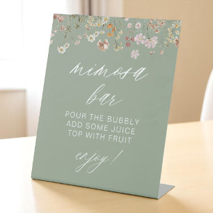 Mimosa Bar Wildflower Modern Bridal Shower Pedestal Sign