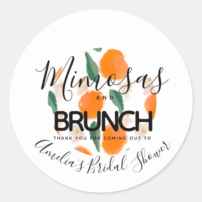 Mimosa Brunch Hand Drawn  Bridal Shower   Classic Round Sticker (Front)