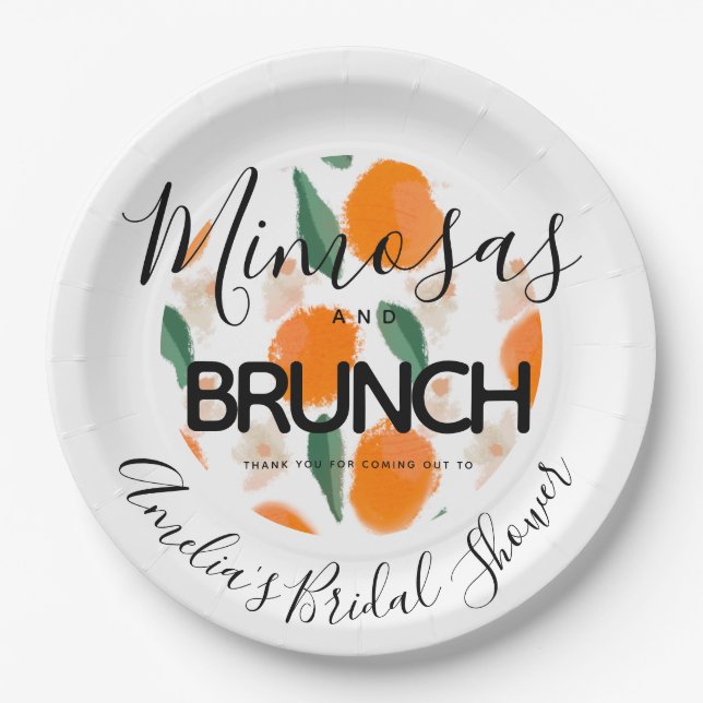 Mimosa Brunch Hand Drawn  Bridal Shower    Paper Plate (Front)