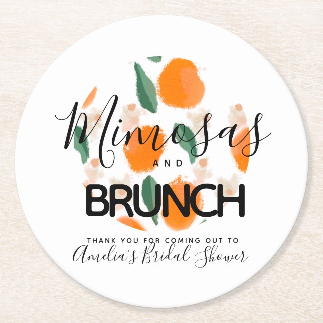 Mimosa Brunch Hand Drawn  Bridal Shower    Round Paper Coaster (Front)