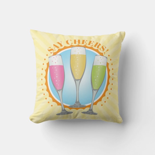 Mimosa Colourful Champagne Glasses Throw Pillow (Front)