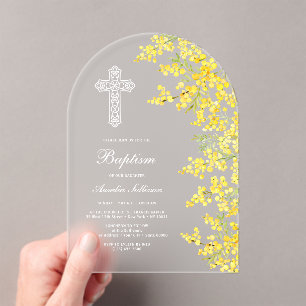 Mimosa Flowers Arch Baptism Acrylic Invitations