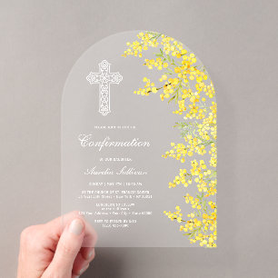 Mimosa Flowers Arch Confirmation Acrylic Invitations