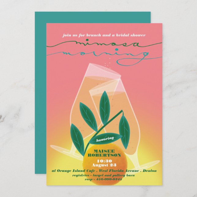Mimosa Morning Bridal Brunch Invitation (Front/Back)