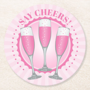 Mimosa Pink Champagne Glasses Round Paper Coaster
