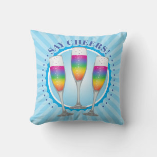 Mimosa Rainbow Champagne Glasses Throw Pillow