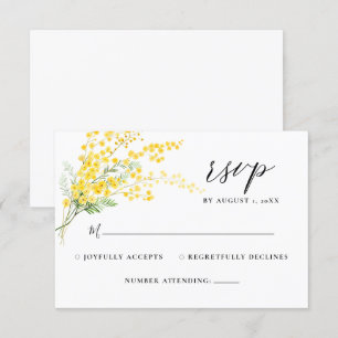 Mimosa Spring Flowers Yellow Floral Wedding RSVP  Card
