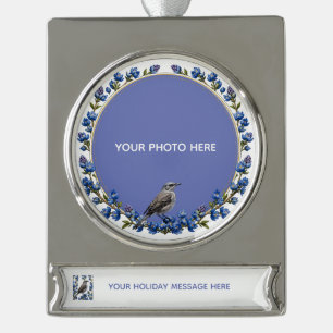 Mimus polyglottos Surrounded By Lupins Silver Plated Banner Ornament