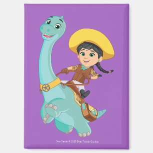 Min & Clover Happy Cowgirl & Brontosaurus Ride Magnet