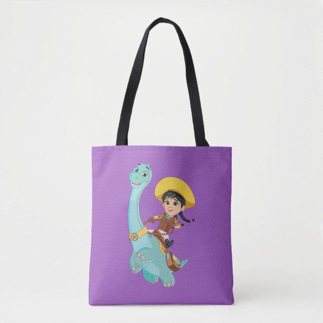 Min & Clover | Happy Cowgirl & Brontosaurus Ride Tote Bag (Front)