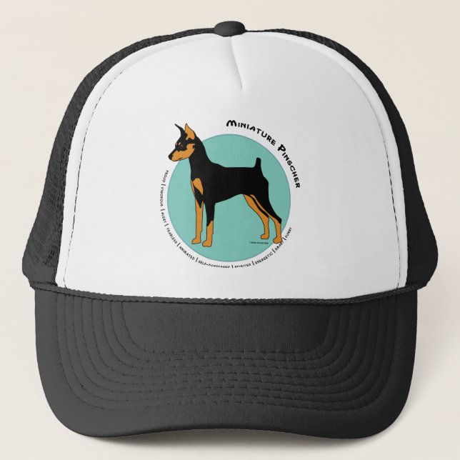 Min Pin Fearless Black and Tan on Green Trucker Hat (Front)