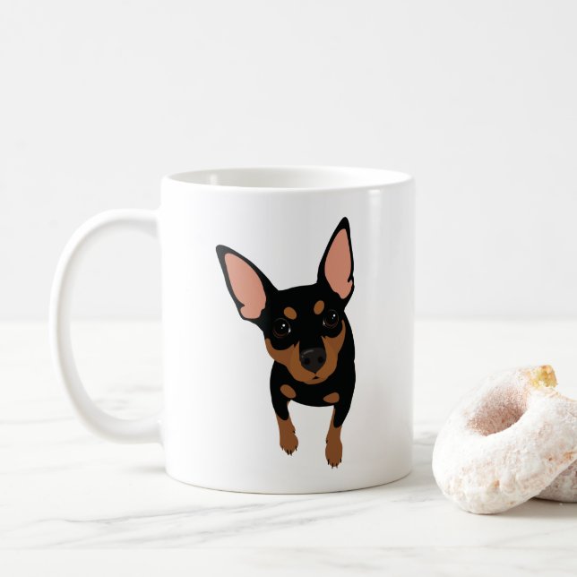 Min Pin Lover Classic Coffee Mug (Black Min Pin) (With Donut)
